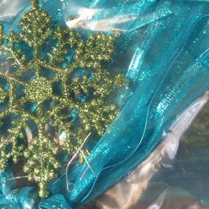 Nearly 4 lb of Winter Wreath Making Craft Supplies, (Wire Ribbon & Snowflakes)